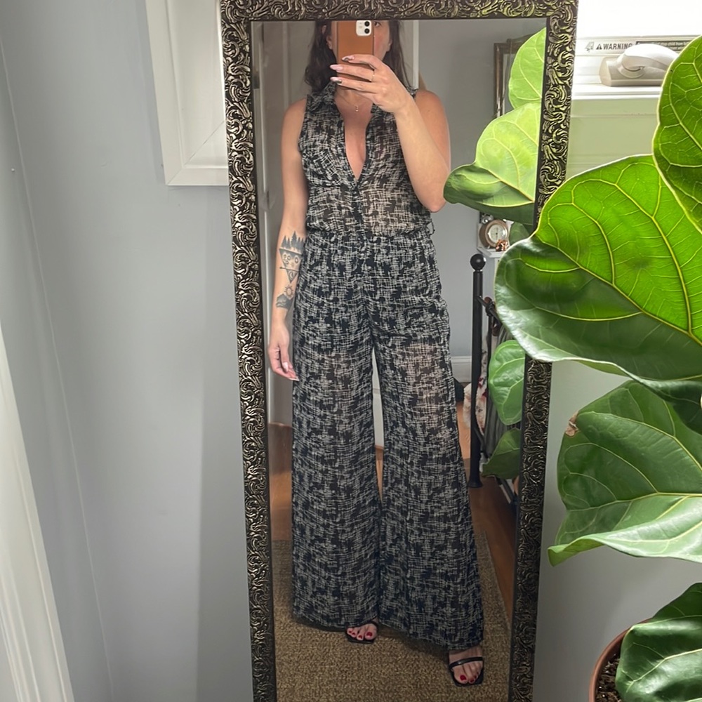 Forever 21 black and white sheer unique jumpsuit